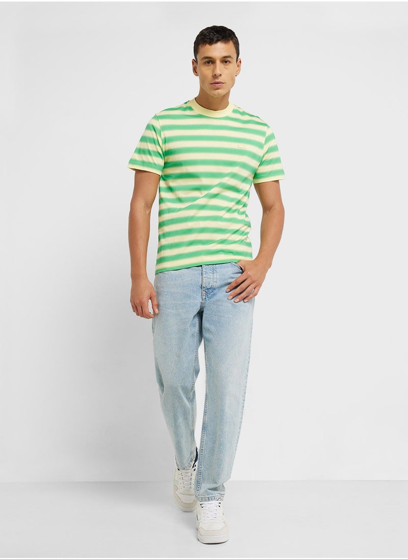 Striped Logo Graphic Crew Neck Short Sleeve T-Shirt