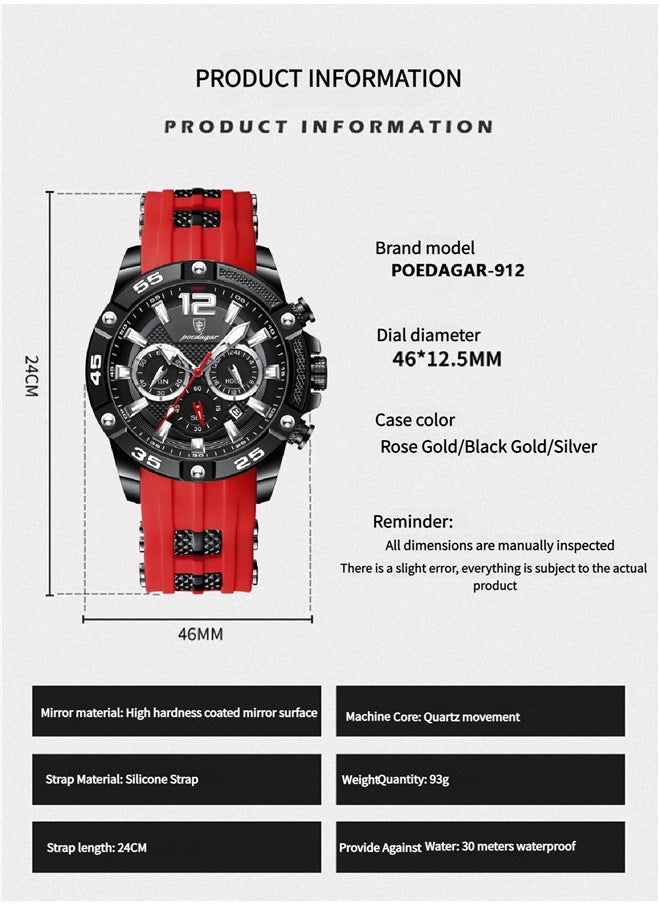 Watch for Men Sport  Waterproof Chronograph Mens Watches Analog Quartz Big Face Classic Stylish Fashion Casual Designer Business Work Wrist Watch Elegant Gift for Men