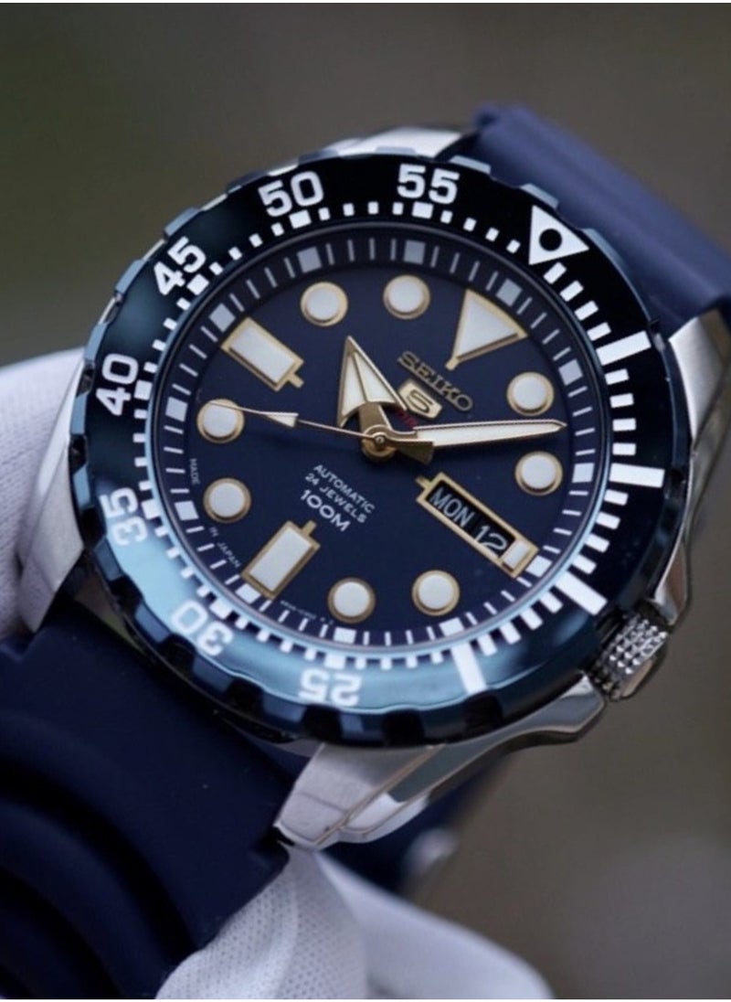 ​Seiko 5 Sports Men's Watch SRP605J2 44mm Stainless Steel Automatic Diver’s Blue Dial Silicone Strap​