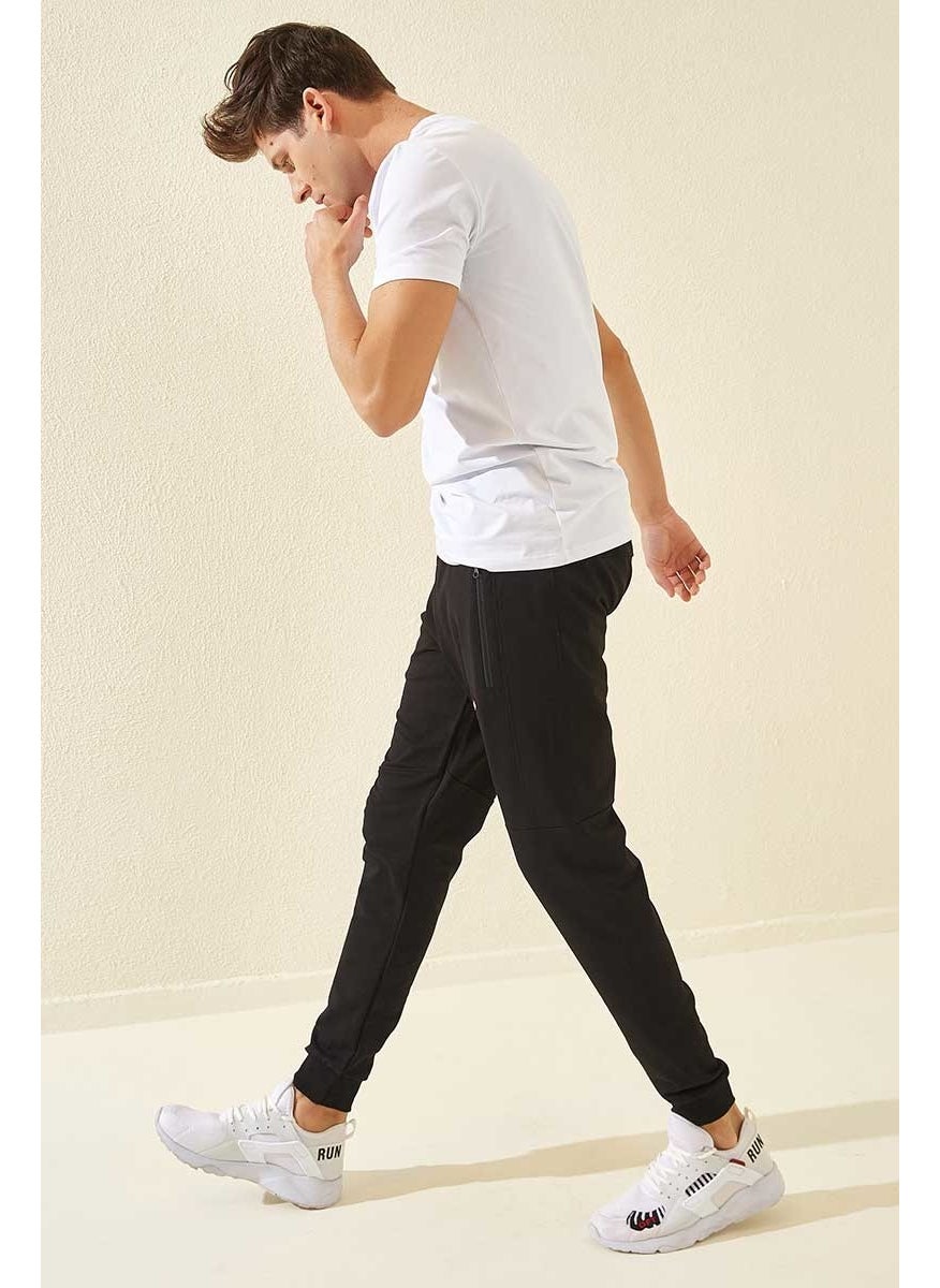 Black-Black Men's Air Printed Zipper Pocket Standard Fit Jogger Tracksuit ALT-84587