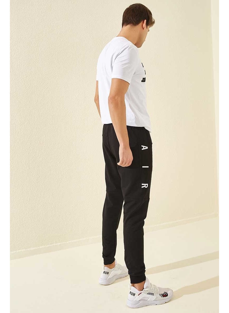 Black-Black Men's Air Printed Zipper Pocket Standard Fit Jogger Tracksuit ALT-84587