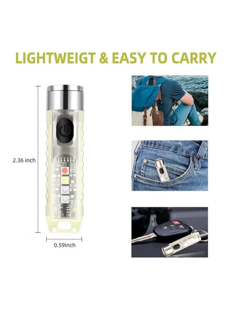 Mini Outdoor Camping Searchlight TYPE-C Rechargeable Mini Portable LED Flashlight Keychain Flashlight 11 Lighting Modes