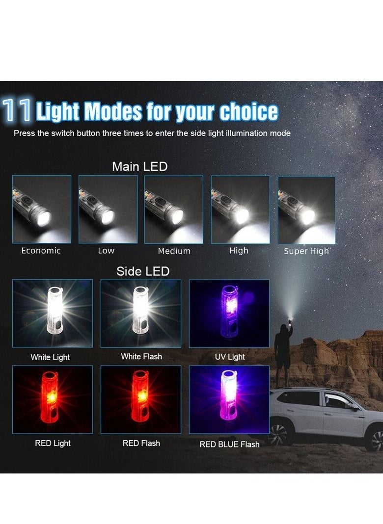 Mini Outdoor Camping Searchlight TYPE-C Rechargeable Mini Portable LED Flashlight Keychain Flashlight 11 Lighting Modes