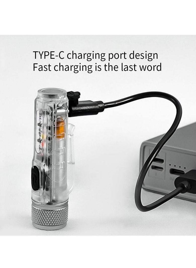 Mini Outdoor Camping Searchlight TYPE-C Rechargeable Mini Portable LED Flashlight Keychain Flashlight 11 Lighting Modes