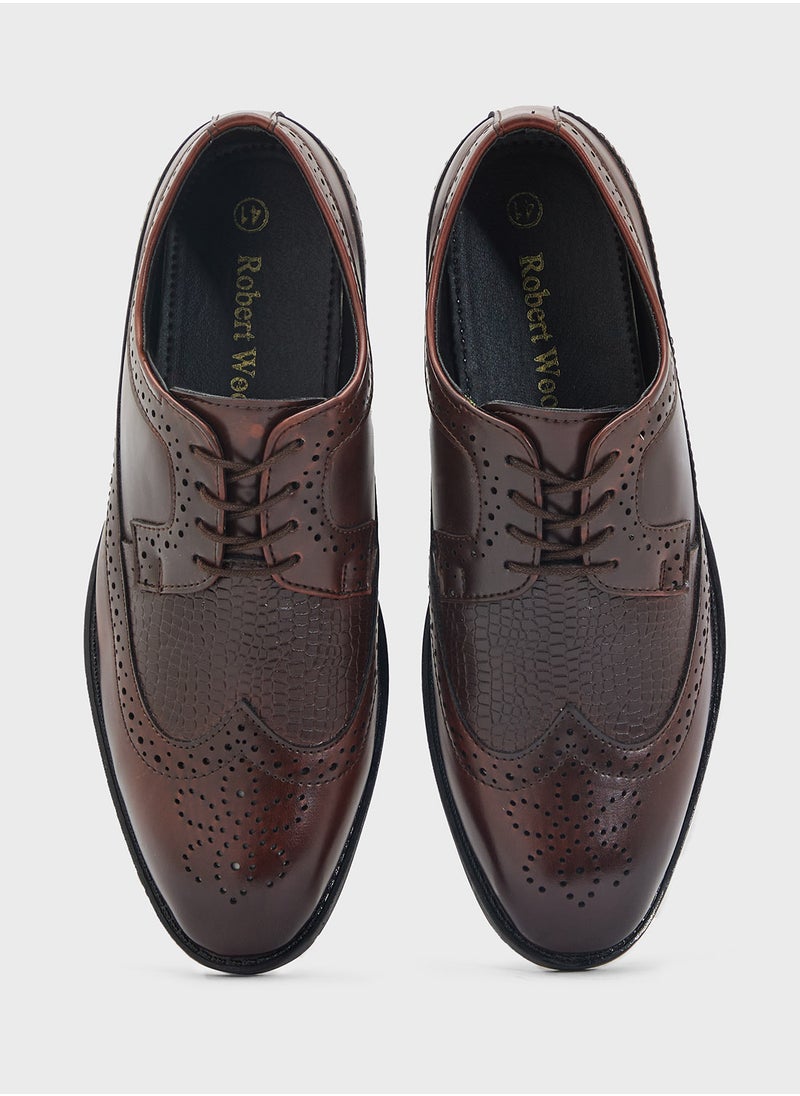 Brogue Design Wing Cap Formal Derby Lace Ups