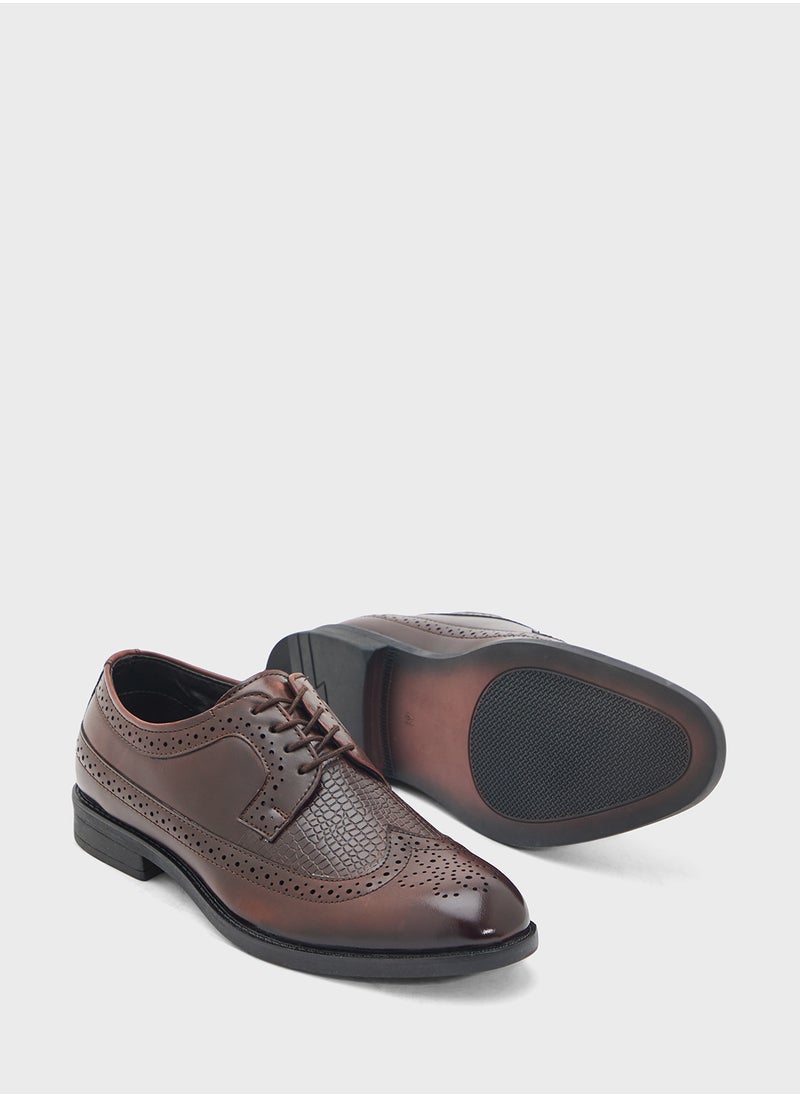 Brogue Design Wing Cap Formal Derby Lace Ups