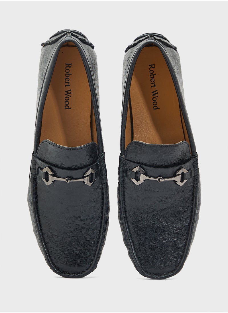 Trim Detail Textured Loafers