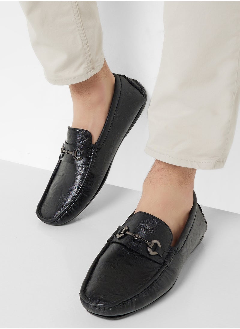 Trim Detail Textured Loafers
