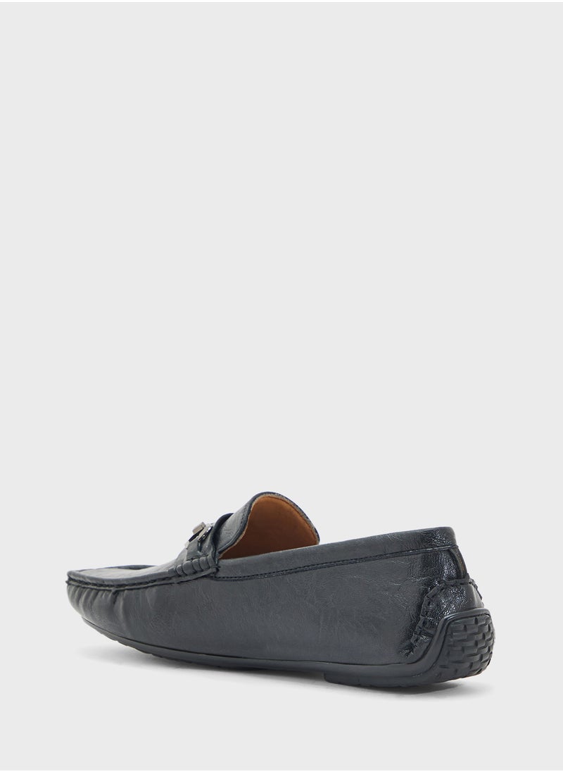 Trim Detail Textured Loafers
