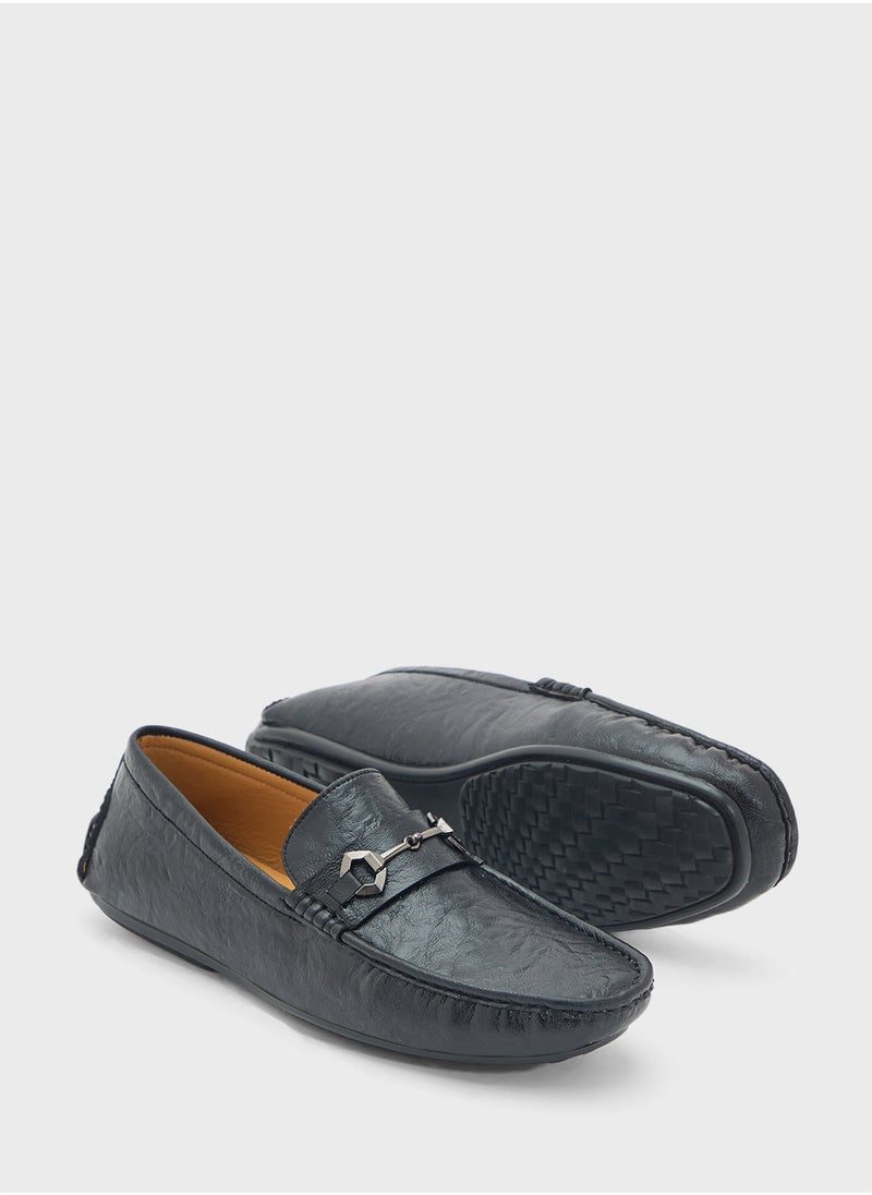 Trim Detail Textured Loafers