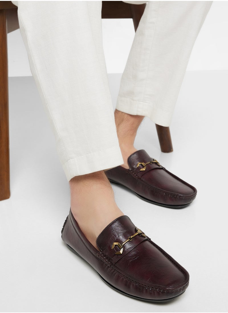 Trim Detail Textured Loafers