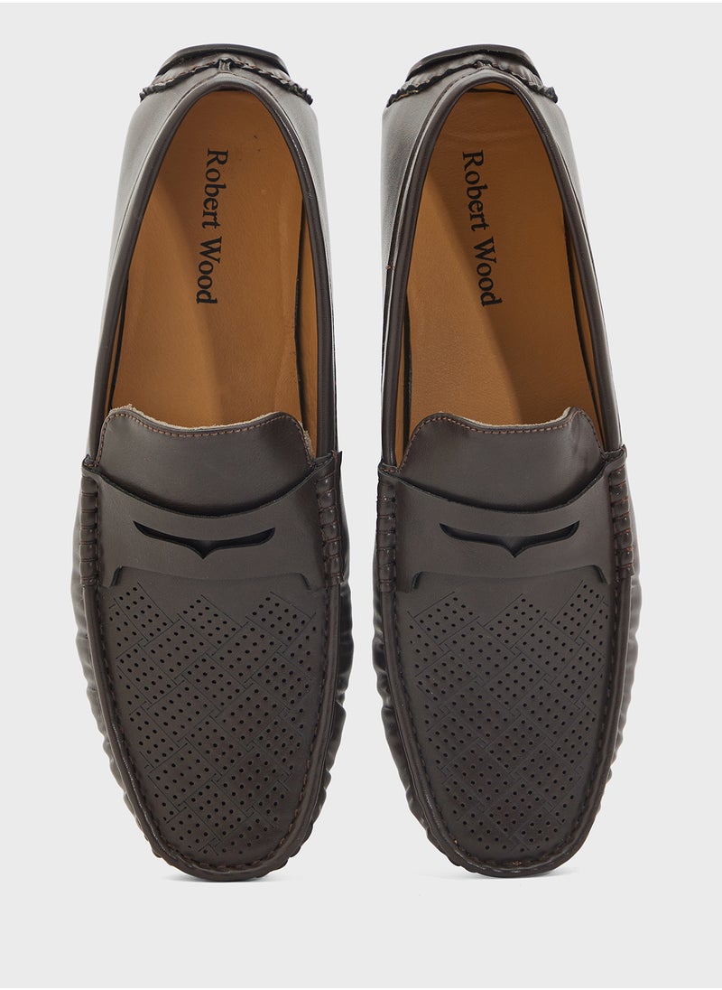 Perforation Detail Casual Loafers