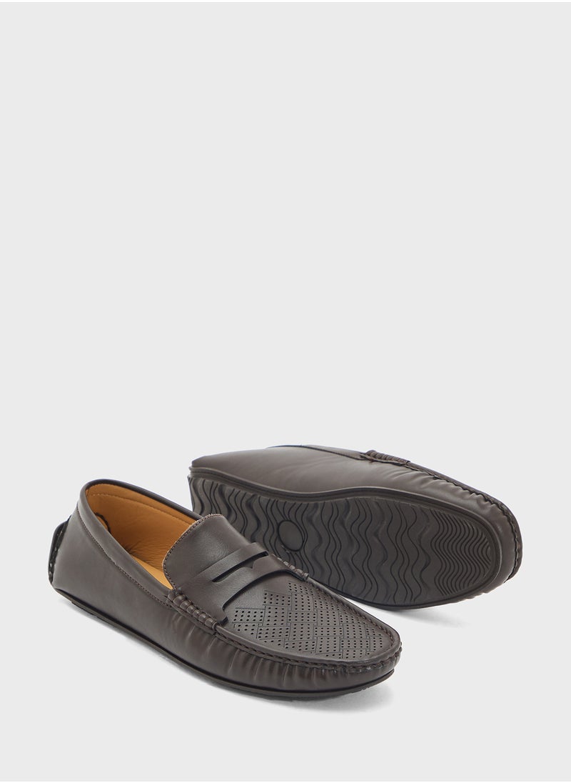 Perforation Detail Casual Loafers