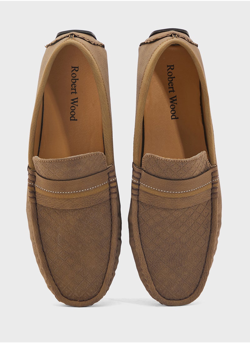 Saddle Detail Textuted Loafers