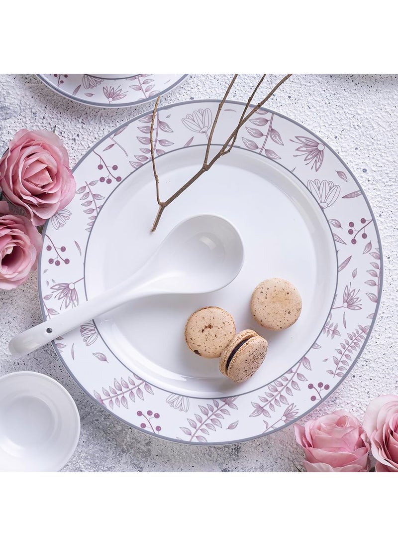 Larah by Borosil Premia Series Grandeur Opalware Dinner Set | 49 Piece for Family of 6 | Microwave & Dishwasher Safe | Bone-Ash Free | Crockery Set for Dining & Gifting | Plates & Bowls | White