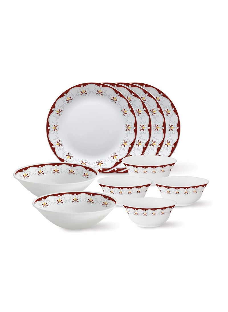 Larah by Borosil - Tiara Series, Royal Brown, 10 Pcs, Opalware Dinner Set, White
