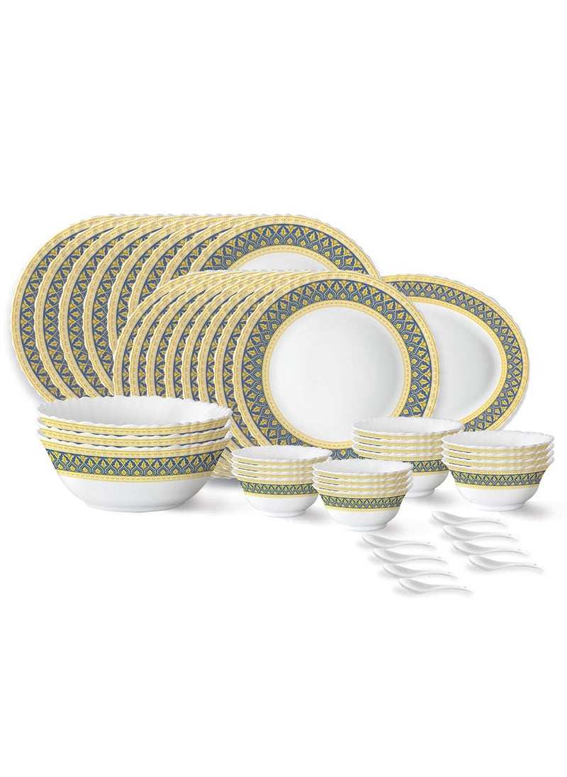 Larah by Borosil Regal Fluted Series Opalware Dinner Set | 44 Pieces for Family of 8 | Microwave & Dishwasher Safe | Bone-Ash Free | Crockery Set for Dining & Gifting | Plates & Bowls | White