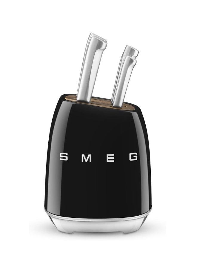 Smeg, Knife Block, KBSF02BL, 6 Knives Included Stainless Steel, Stainless Steel Block Body and Knife Slot in Acacia Wood, Black