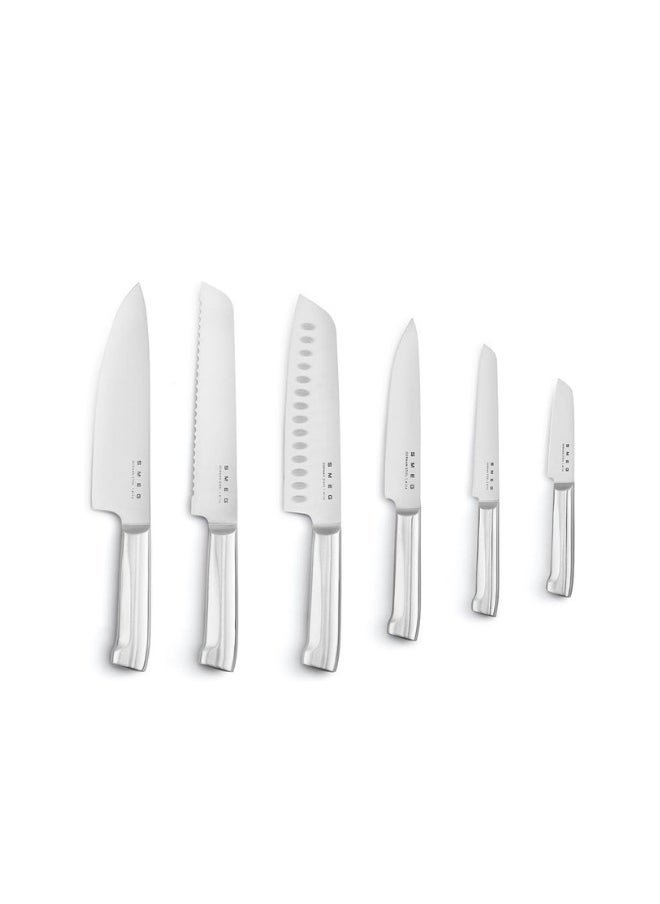 Smeg, Knife Block, KBSF02BL, 6 Knives Included Stainless Steel, Stainless Steel Block Body and Knife Slot in Acacia Wood, Black