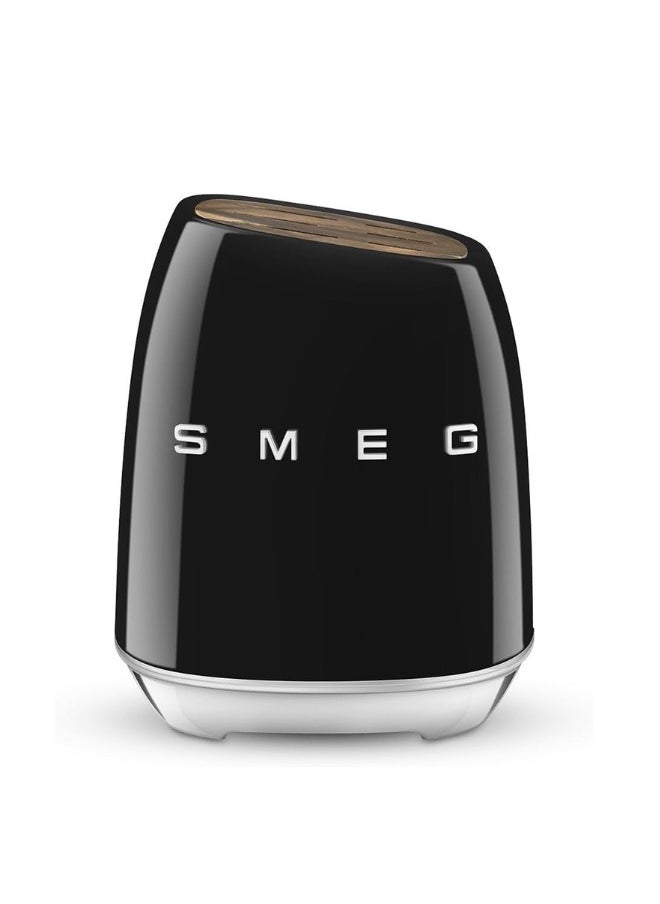Smeg, Knife Block, KBSF02BL, 6 Knives Included Stainless Steel, Stainless Steel Block Body and Knife Slot in Acacia Wood, Black