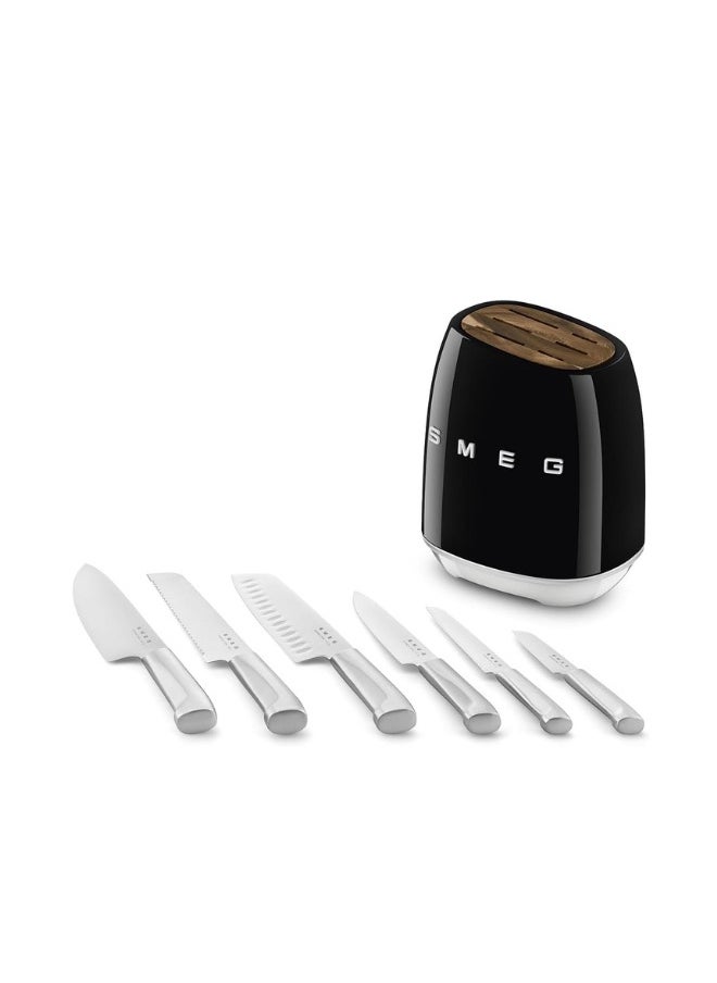 Smeg, Knife Block, KBSF02BL, 6 Knives Included Stainless Steel, Stainless Steel Block Body and Knife Slot in Acacia Wood, Black