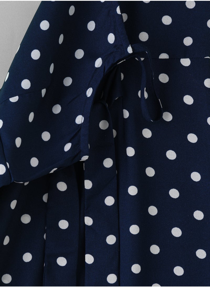 Girls' Navy Blue Polka Dot Spaghetti Strap Maxi Dress