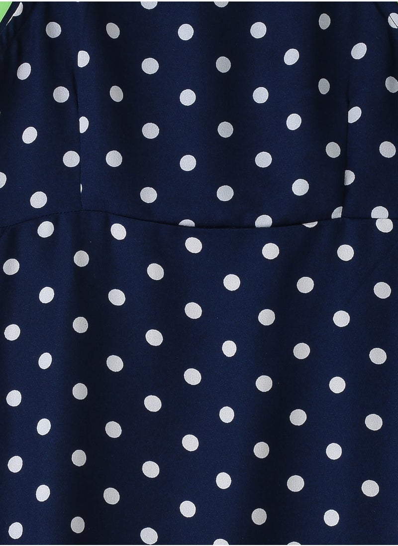 Girls' Navy Blue Polka Dot Spaghetti Strap Maxi Dress