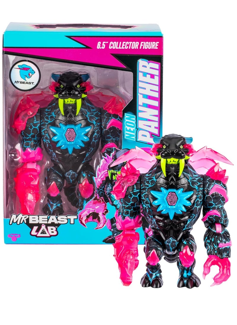 MrBeast Lab Apex Beast Neon Panther Collector Figure, Standing at 6.5 Inches/16.5cm Tall, with Extreme Detailing, Premium Packaging, 13 Points of Articulation and Chomp Jaw