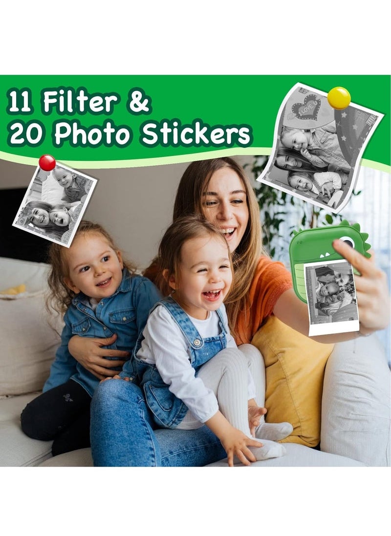 Children's Camera, Instant Print Crocodile-shape Camera, 2.4-inch Screen Dual Lens 1080P HD Video Camera Comes with 32GB TF Card, as Gifts for Kid from 3 to 14 Years (Green)