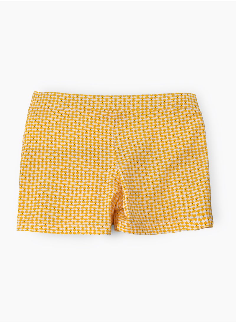 Girls' Cotton Knit Wrap Skort with Bow Tie – Yellow & White