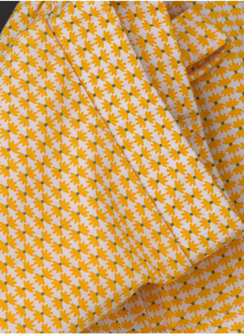 Girls' Cotton Knit Wrap Skort with Bow Tie – Yellow & White