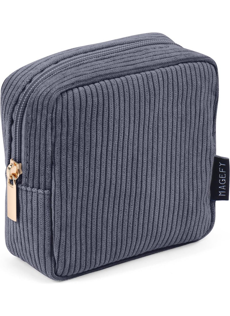 MAGEFY Small Makeup Bag for Purse Mini Cosmetics Bag Corduroy Cute Cosmetic Pouch for Women with Slip-in Pockets