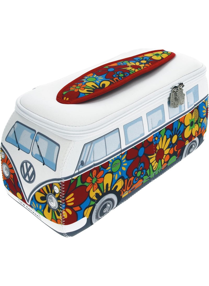 BRISA VW Collection - Volkswagen Neoprene Universal Makeup Cosmetic Travel Pharmacy Bag Pouch T1 Campervan Bus (Flower/Multi/Small)