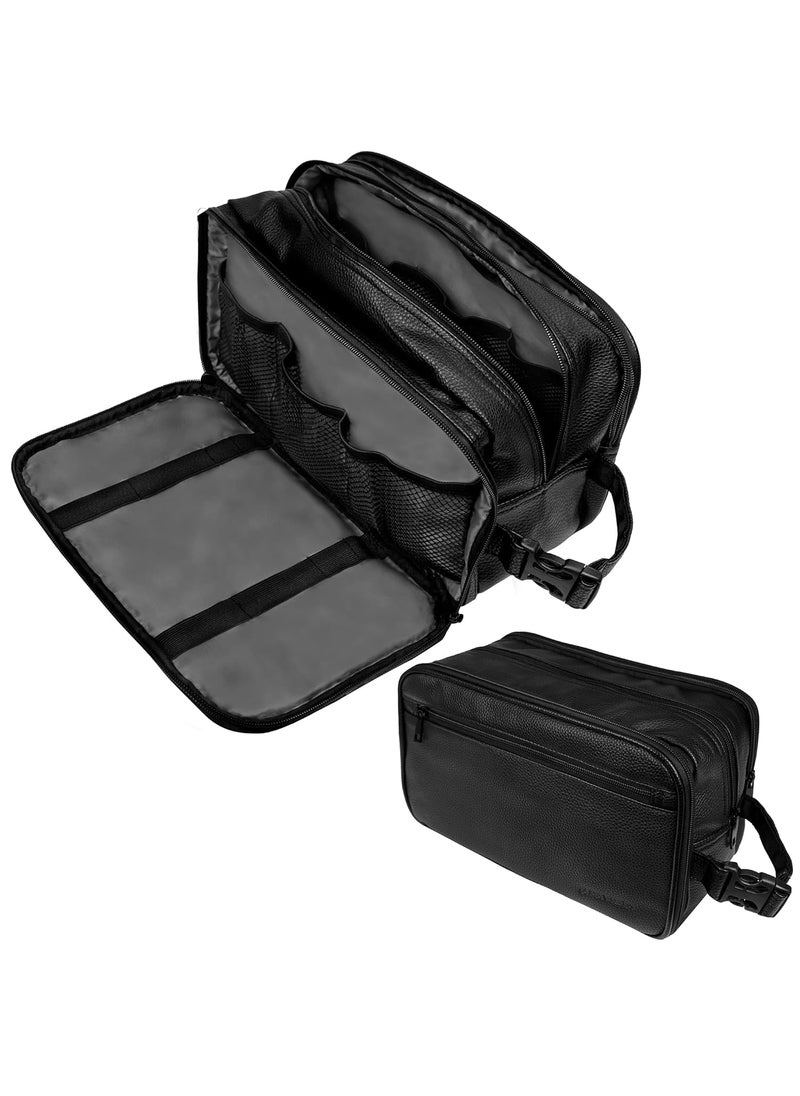 PAVILIA Toiletry Bag for Men, Travel Toiletries Bag | Water-resistant Dopp Kit, PU Leather Shaving Pouch Organizer for Accessories, Cosmetic, Hygiene, Grooming Essentials (XL, Black)