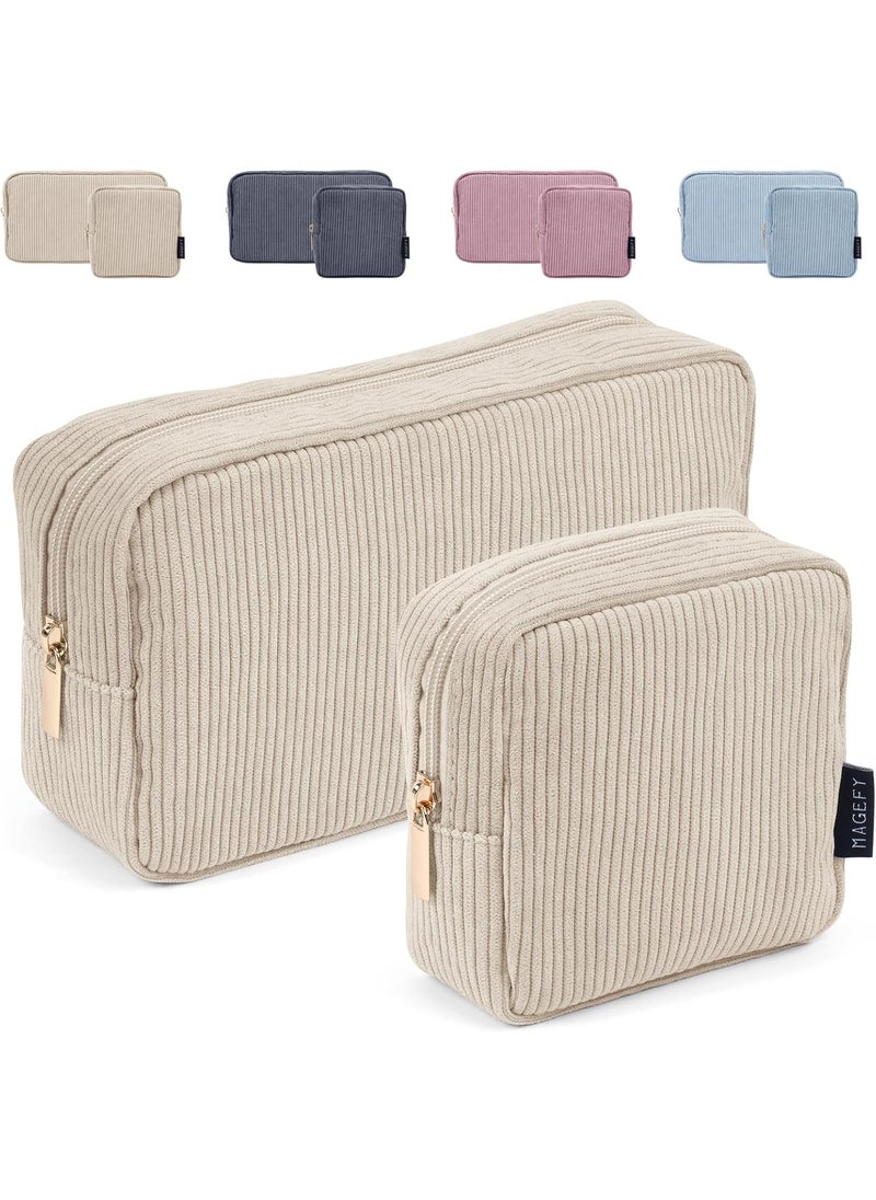MAGEFY Small Makeup Bag for Purse Mini Cosmetics Bag Corduroy Cute Cosmetic Pouch for Women with Slip-in Pockets