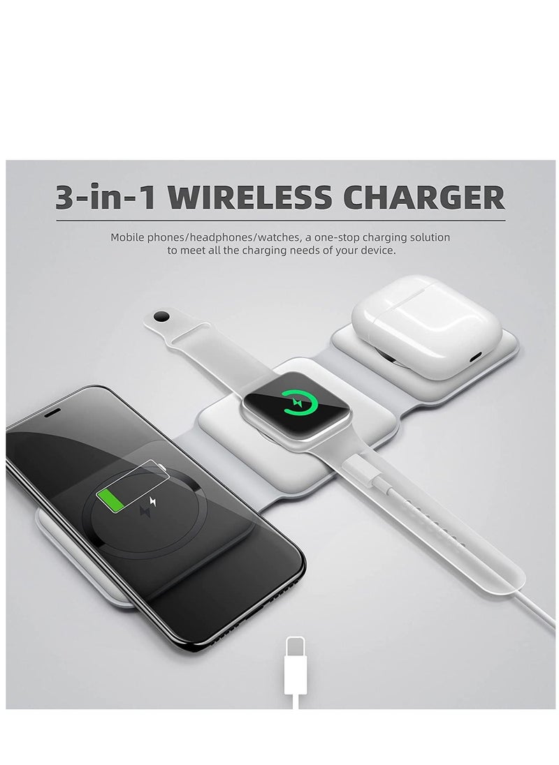 3 in 1 Wireless Charger Magnetic Foldable Charging Station Fast Wireless Charging Pad  White