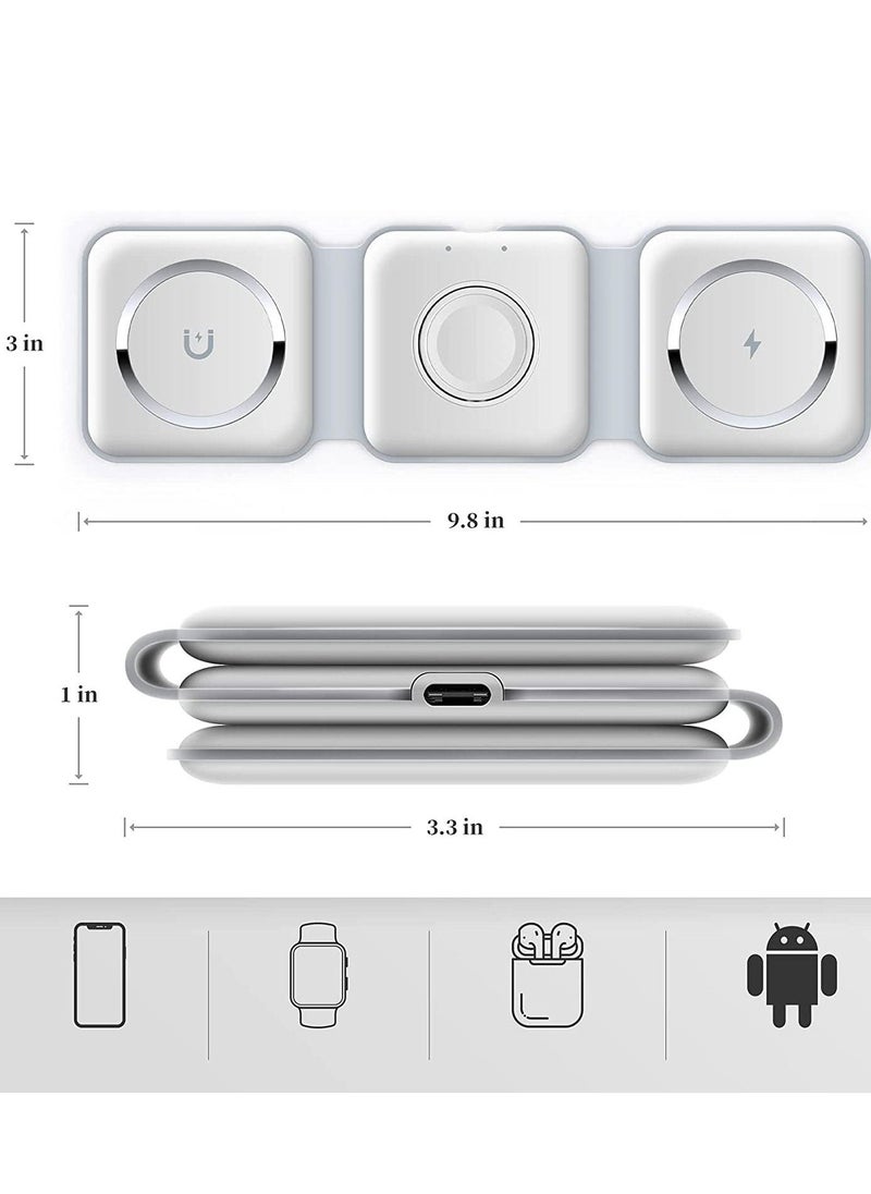 3 in 1 Wireless Charger Magnetic Foldable Charging Station Fast Wireless Charging Pad  White