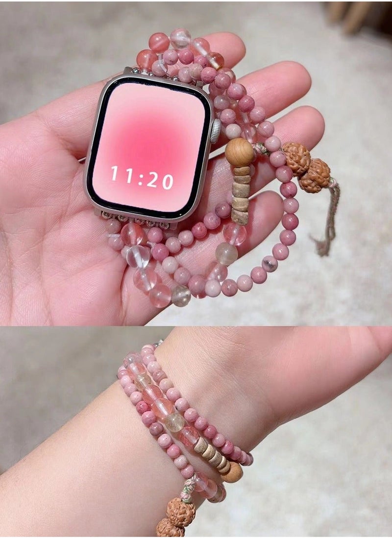 Cherry pink beaded elastic sports strap and Apple Watch series suitable for Apple strap 7/8/9E 40mm