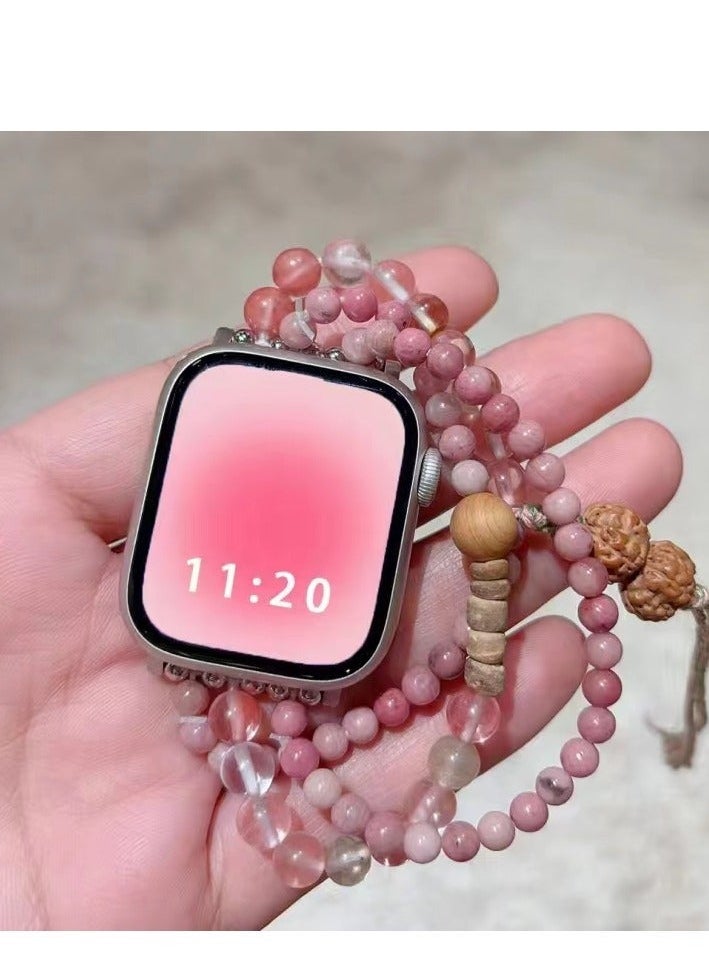 Cherry pink beaded elastic sports strap and Apple Watch series suitable for Apple strap 7/8/9E 42mm