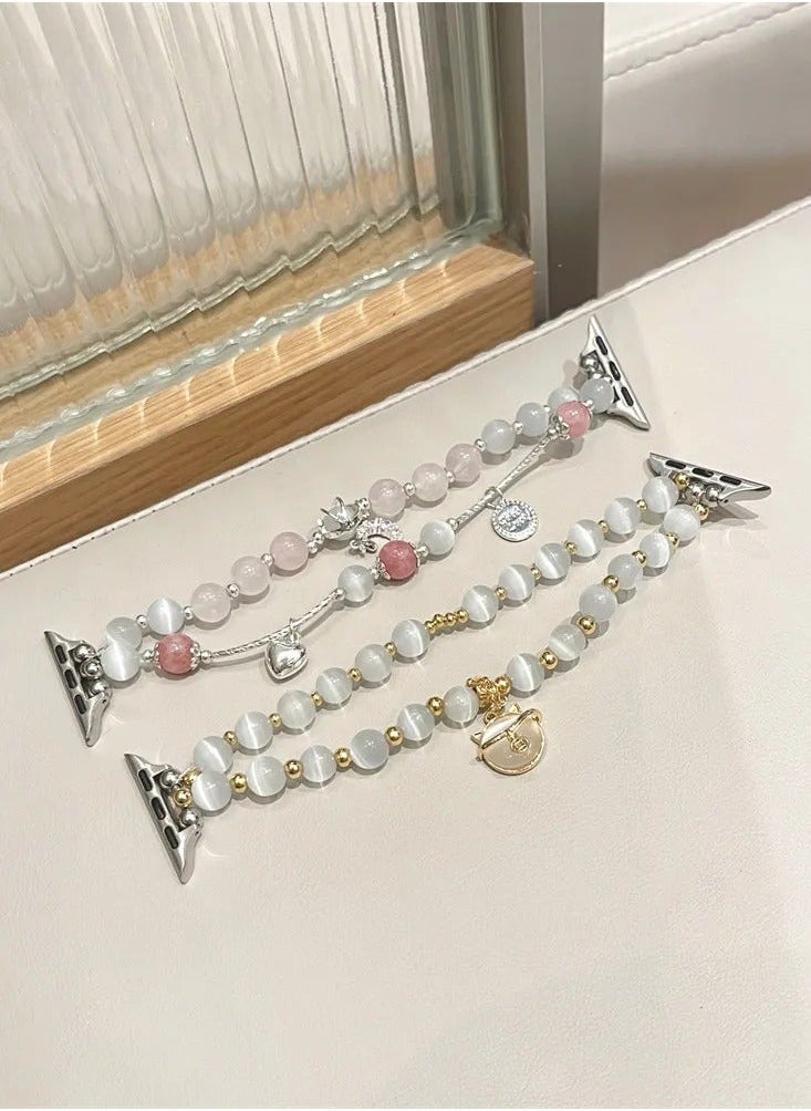 Cat's Eye Stone Bracelet Elastic Watch Band AppleWatch Cute Band Pendant Suitable for Apple Watch Straps S7/S8 42mm