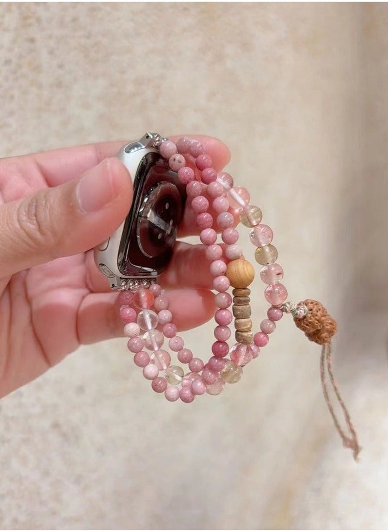 Cherry pink beaded elastic sports strap and Apple Watch series suitable for Apple strap 7/8/9E 41mm