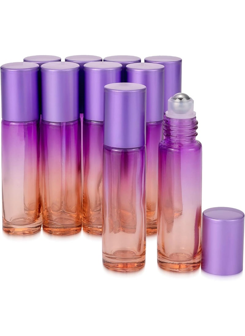 JIUWU 10 mL Essential Oil Roller Bottles,10-Pack Purple & Orange Gradient Glass Roller Bottles, Empty Bottle for Refillable Perfume & Cuticle Care Bottle