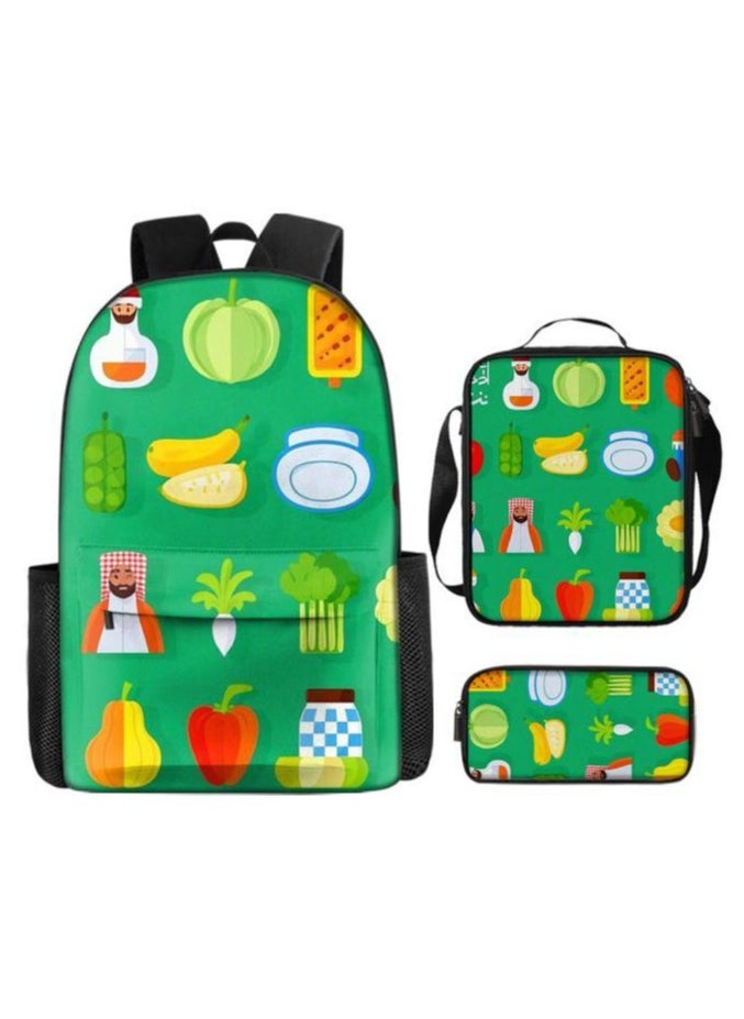 Cartoon three-piece schoolbag with front pocket - 258