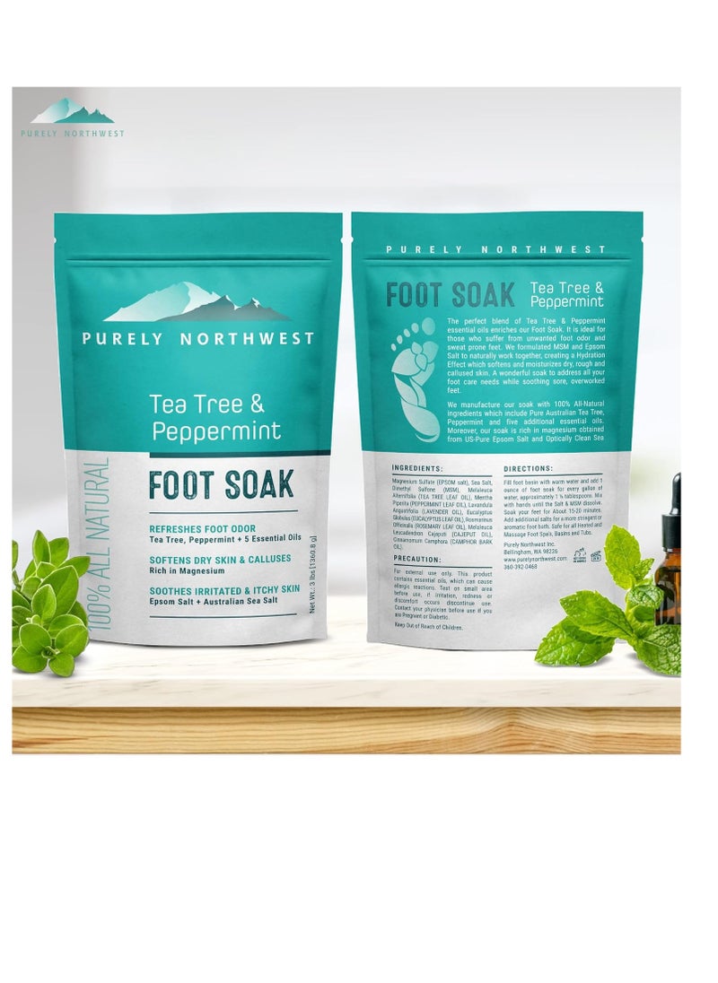 Tea Tree Oil & Peppermint Foot Soak with Epsom Salt-for Stubborn Foot Odor, Athletes Foot Burning & Itching, Damaged Discolored Nails-A Natural Callus Remover 16 Ounces
