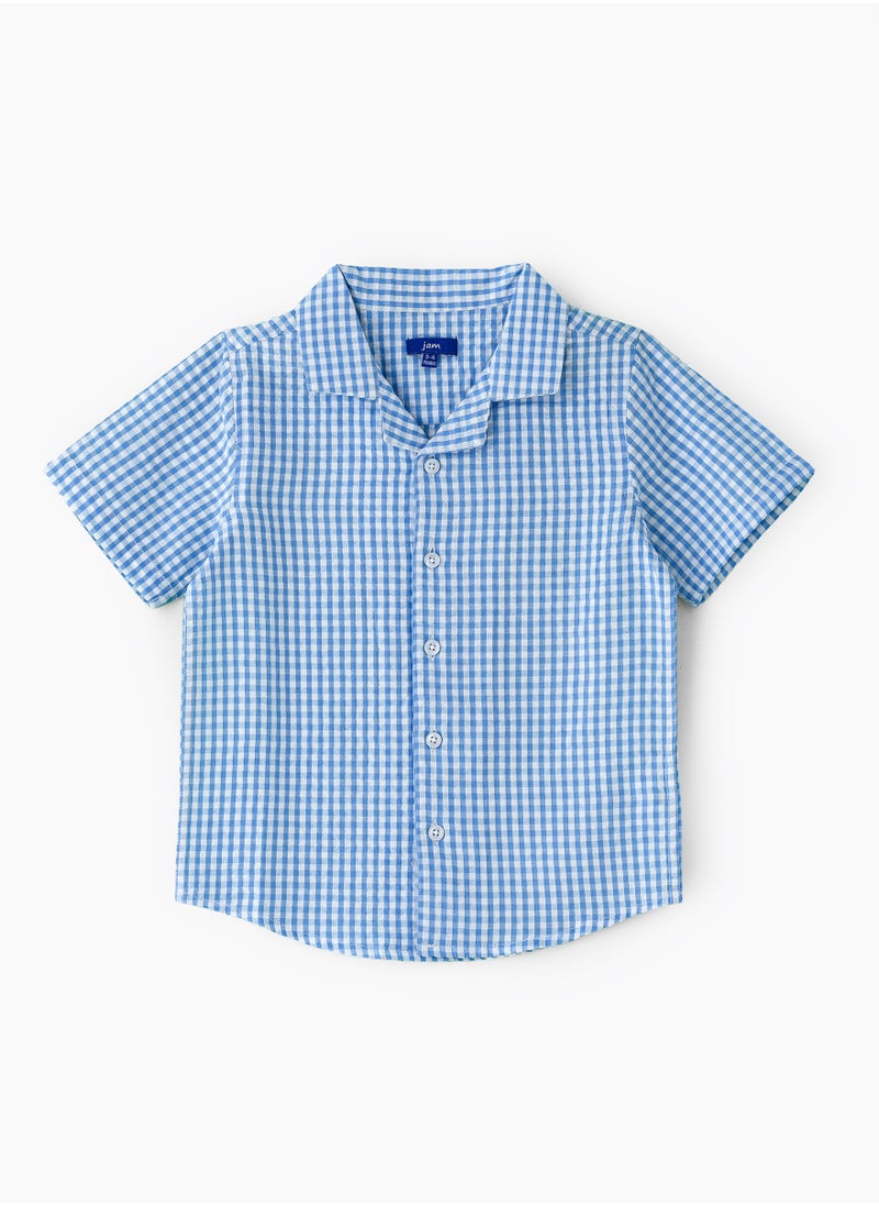 Boys' Blue Gingham Cotton Casual Shirt
