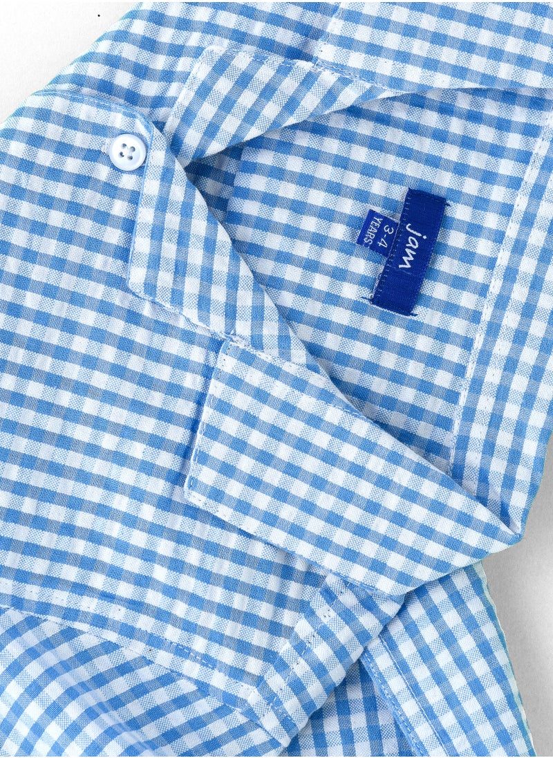 Boys' Blue Gingham Cotton Casual Shirt