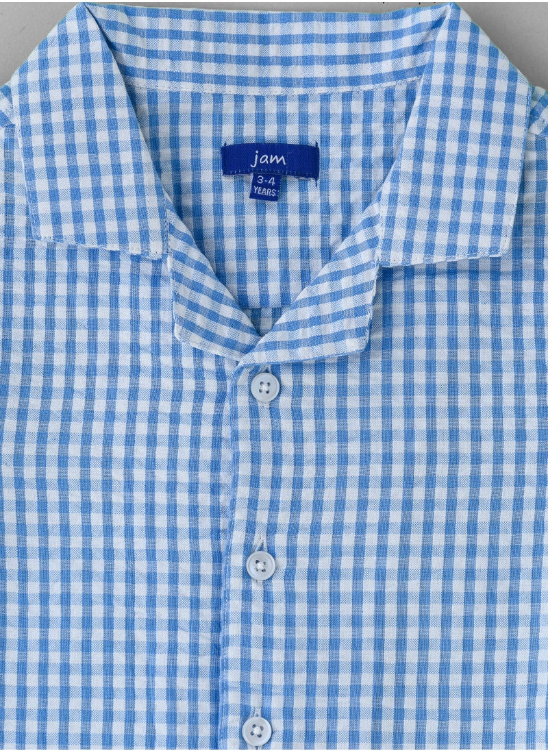Boys' Blue Gingham Cotton Casual Shirt