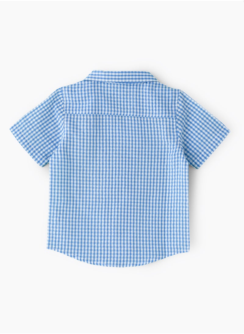 Boys' Blue Gingham Cotton Casual Shirt