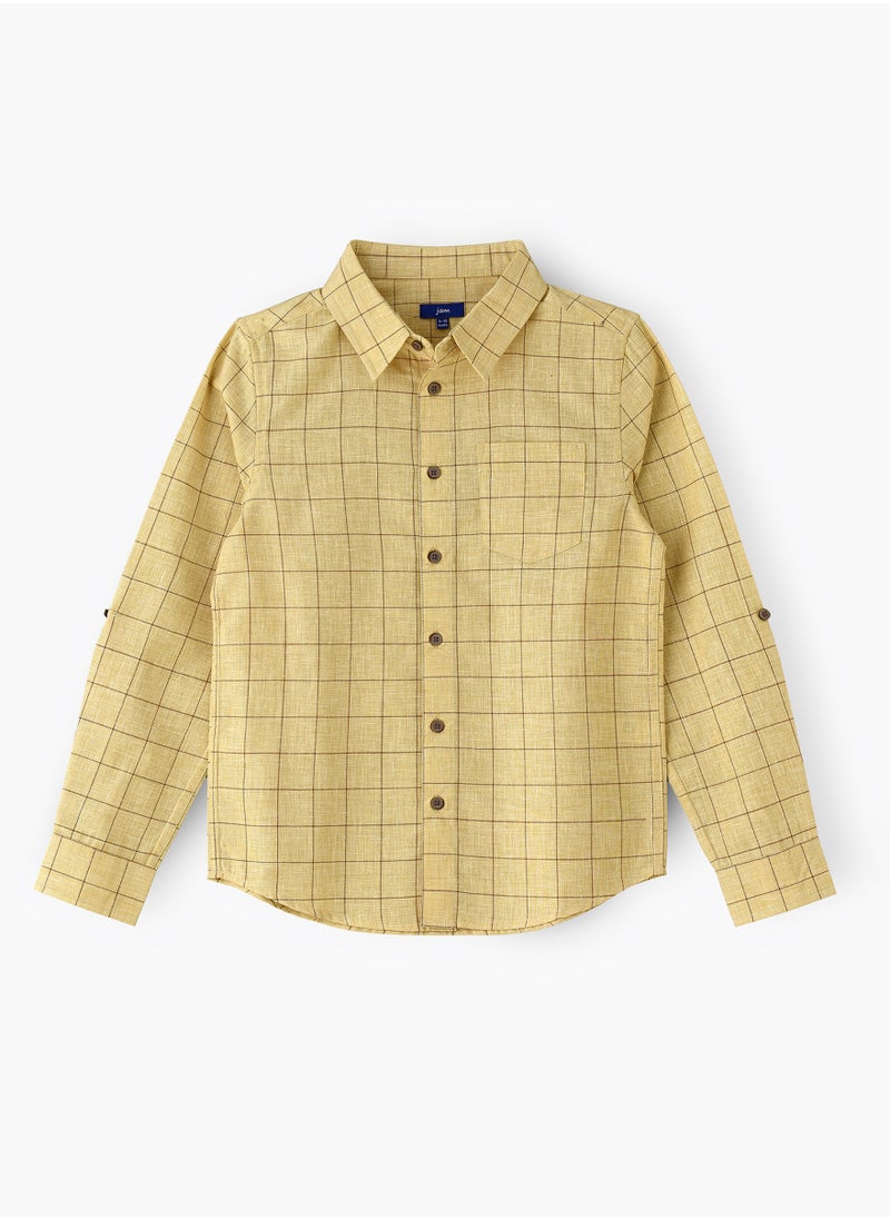 Boys' Yellow Checked Cotton Long Sleeve Shirt