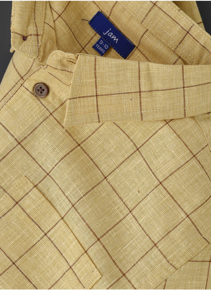 Boys' Yellow Checked Cotton Long Sleeve Shirt